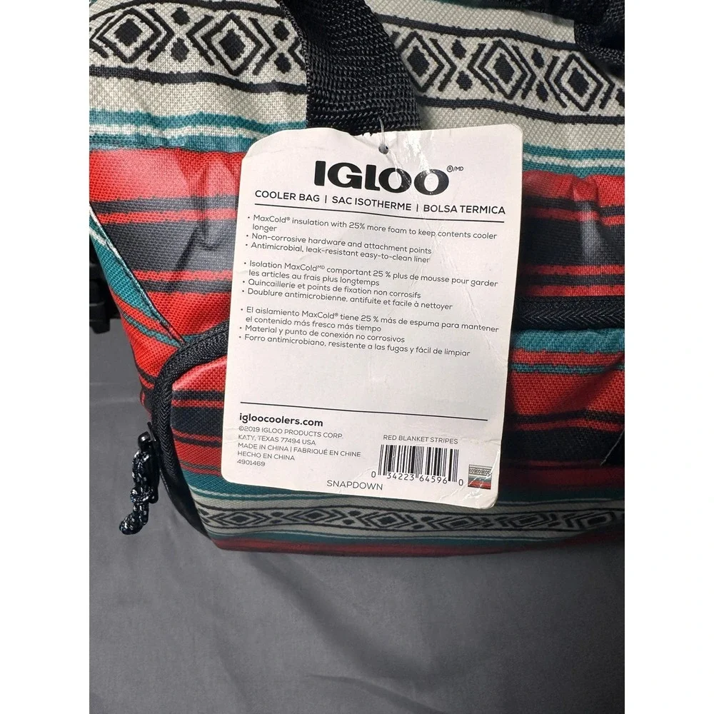 Igloo MaxCold 36 Can Snapdown Cooler Bag Red Blanket Stripe Southwestern Pattern